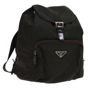 PRADA Backpack Nylon Khaki Silver Auth 140623